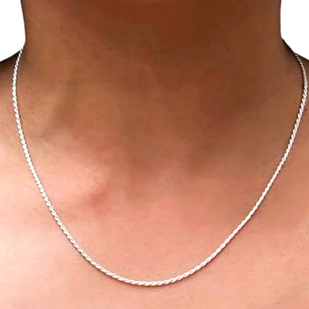 Sterling Silver. 925 ITALY Rope Chain Necklace 2mm Diamond Cut Men Women - Picture 4 of 6